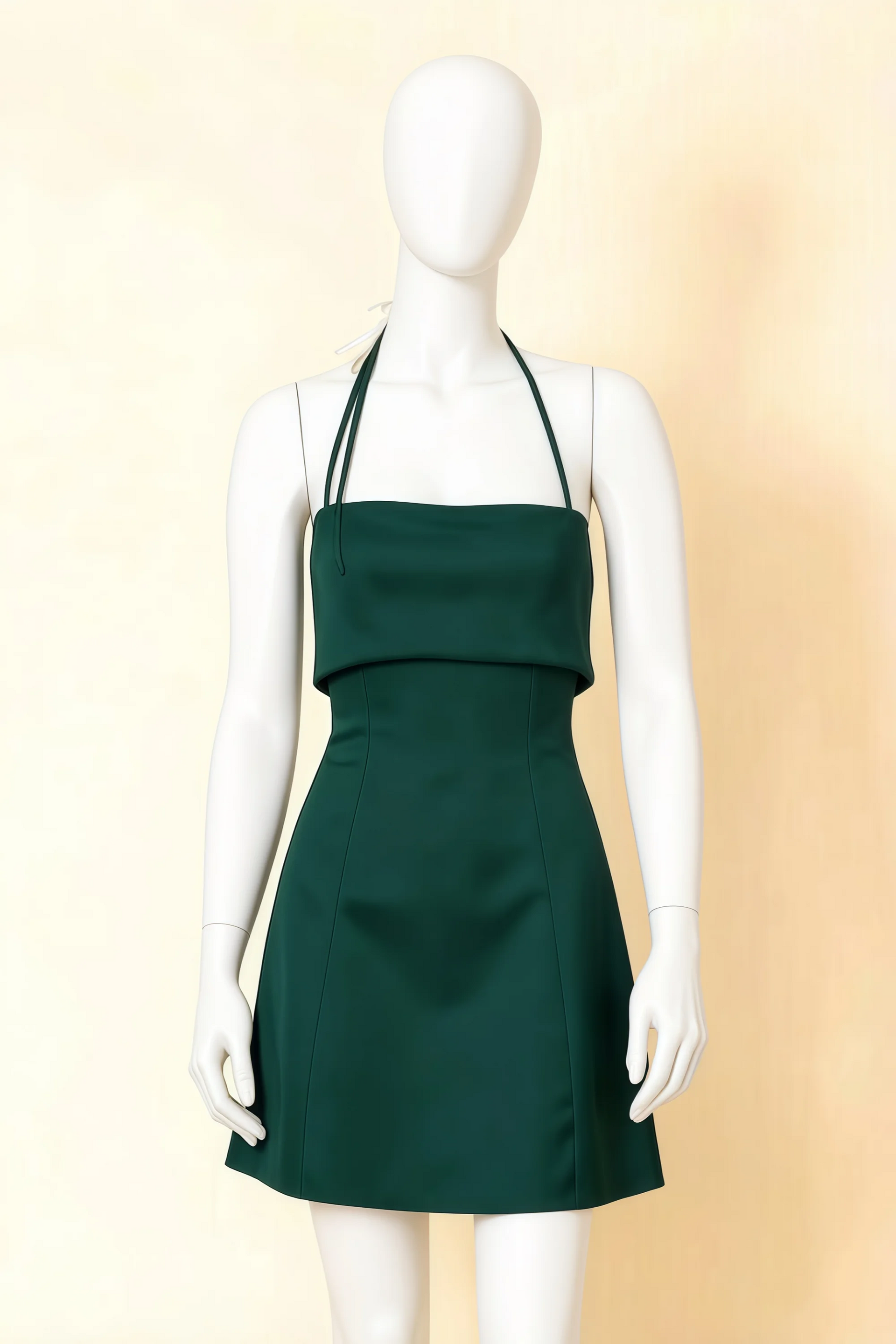 Bridget Emerald Green Halter Mini Dress with Square Neck