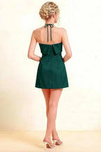 Bridget Emerald Green Halter Mini Dress with Square Neck