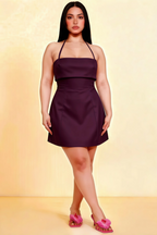 Bridget Grape Halter Mini Dress with Square Neck