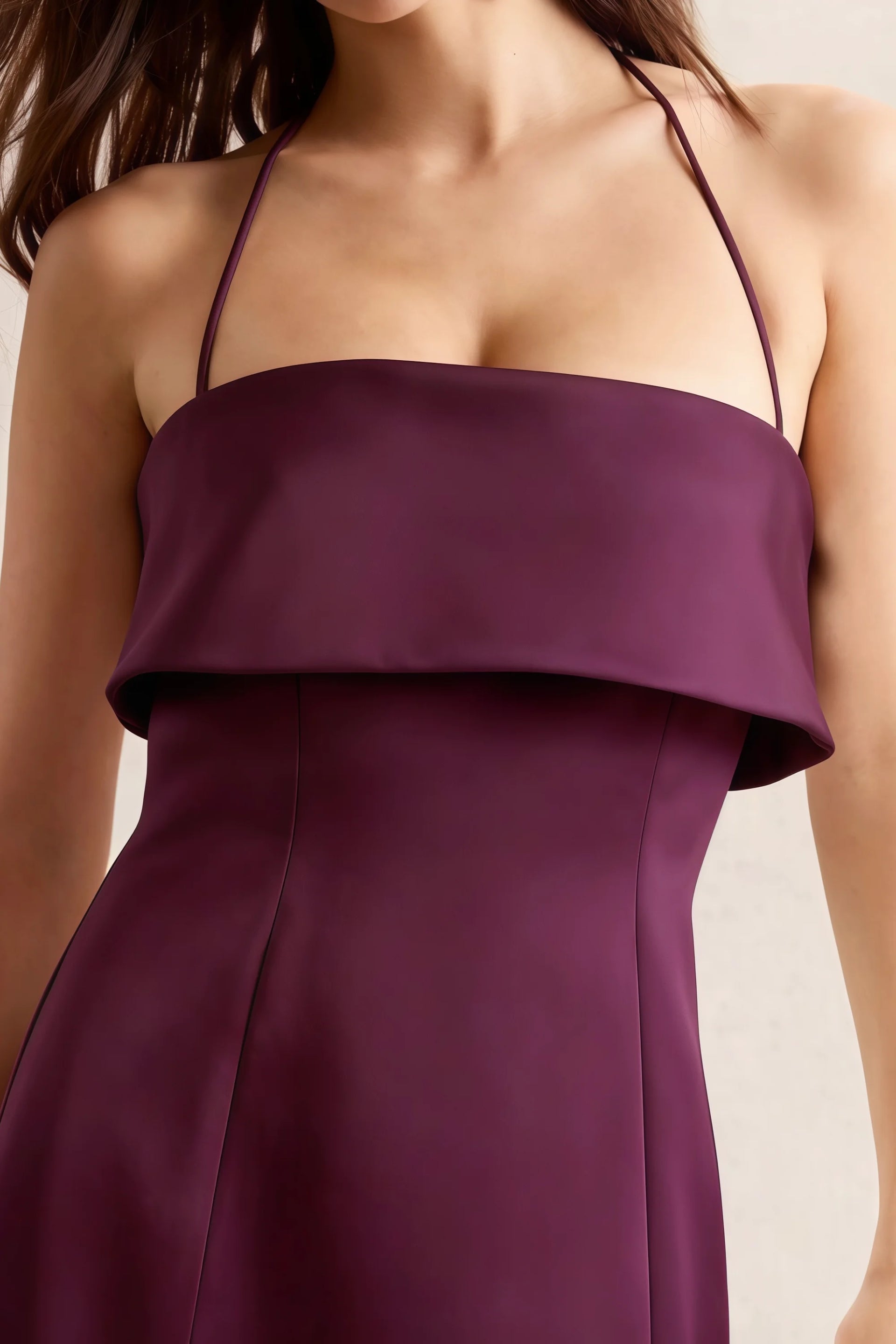 Bridget Grape Halter Mini Dress with Square Neck