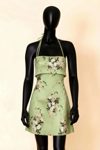 Bridget Green Floral Halter Mini Dress with Square Neck