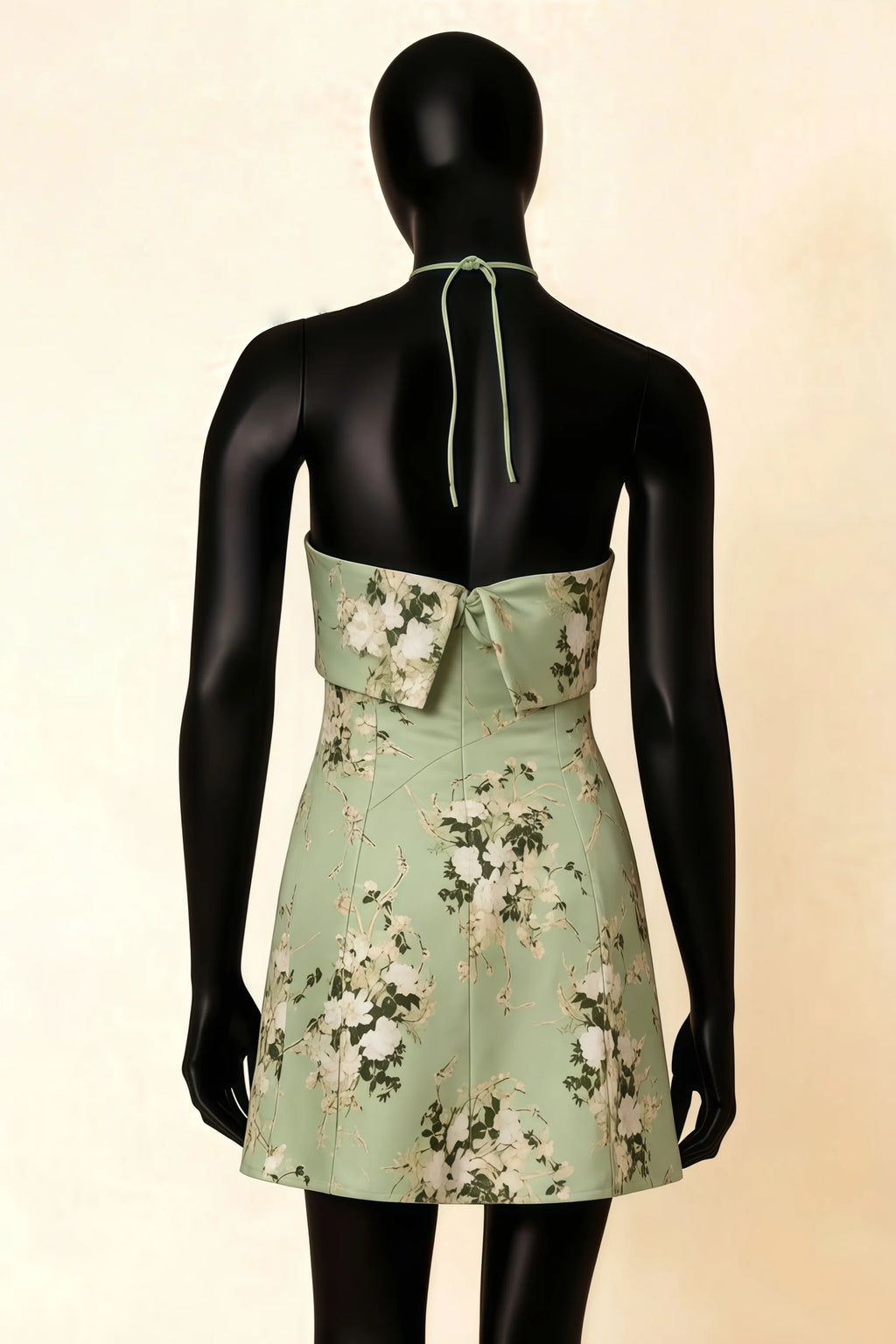 Bridget Green Floral Halter Mini Dress with Square Neck