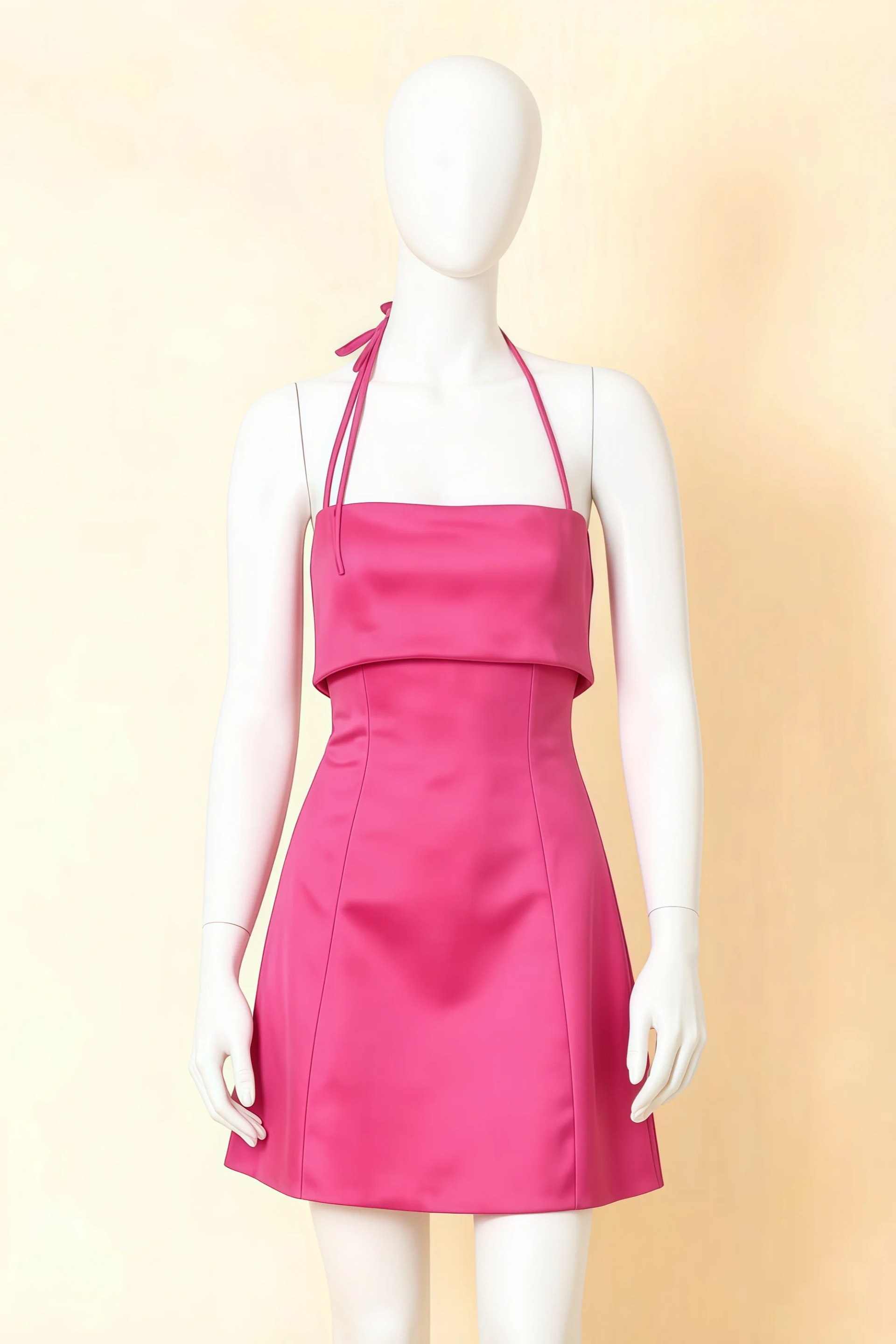 Bridget Hot Pink Halter Mini Dress with Square Neck