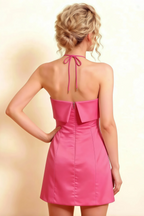 Bridget Hot Pink Halter Mini Dress with Square Neck