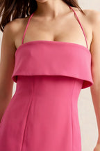 Bridget Hot Pink Halter Mini Dress with Square Neck