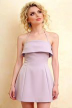 Bridget Lavender Halter Mini Dress with Square Neck