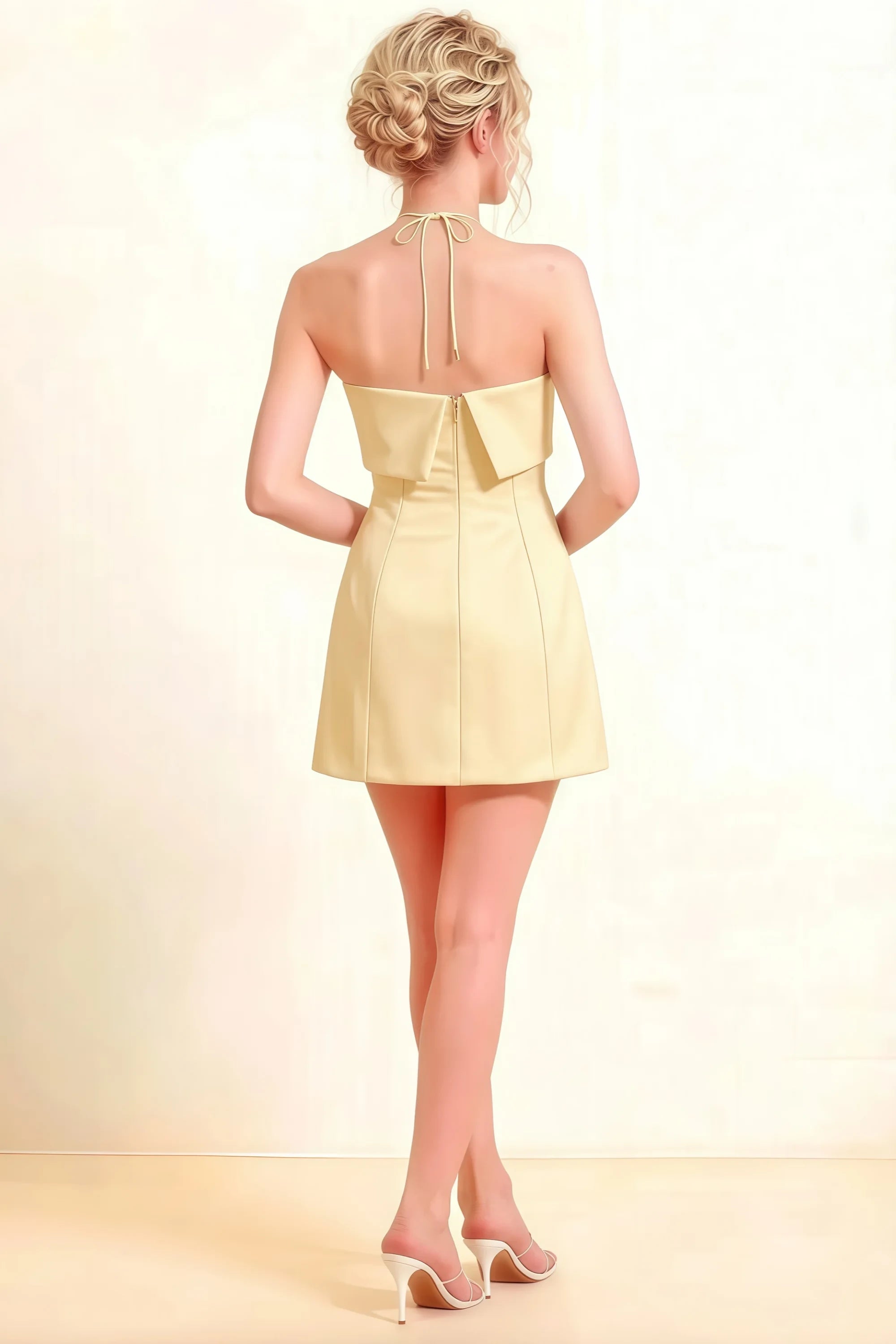 Bridget Lemon Halter Mini Dress with Square Neck Imagen secundaria del producto