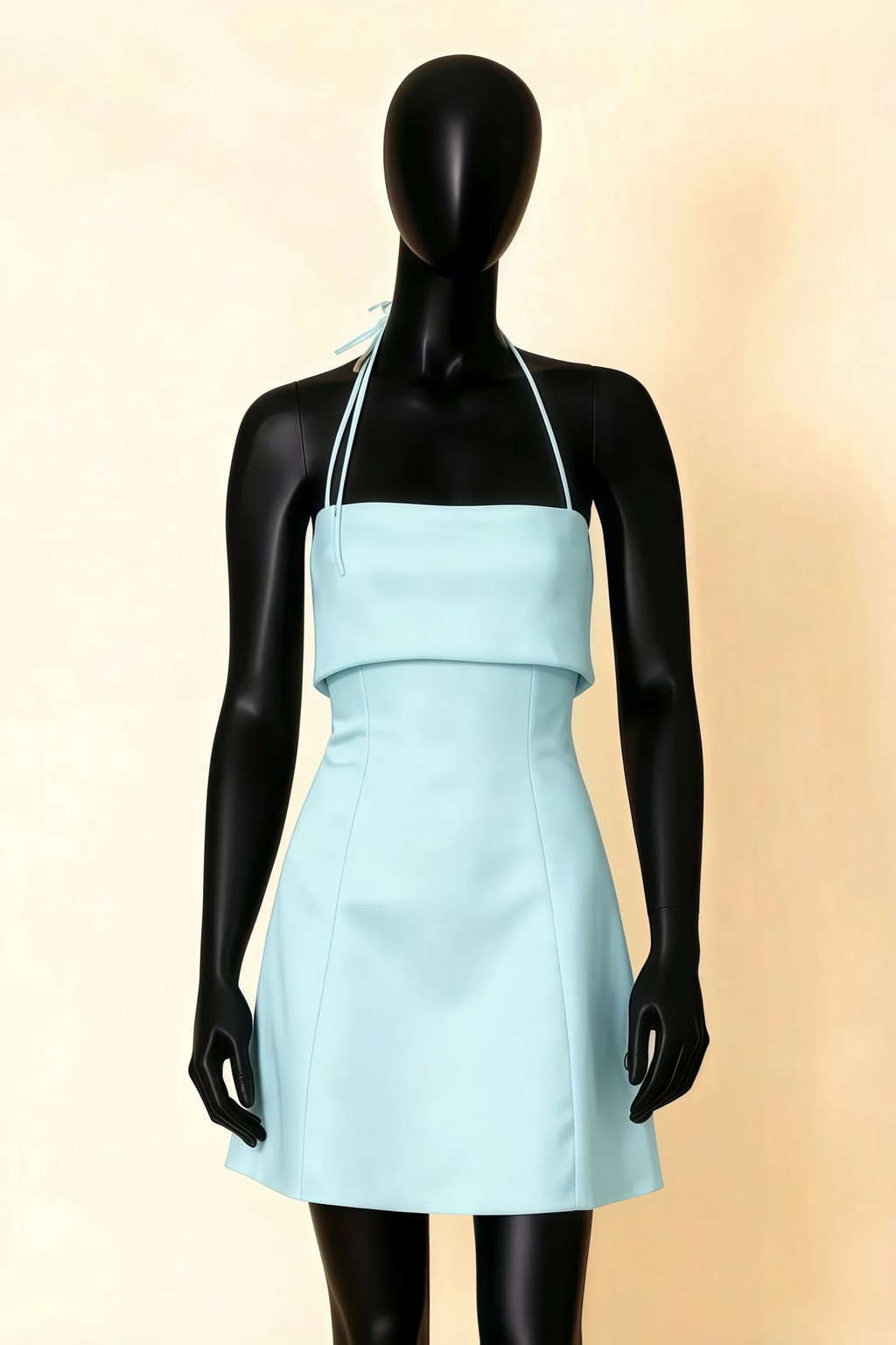 Bridget Light Blue Halter Mini Dress with Square Neck