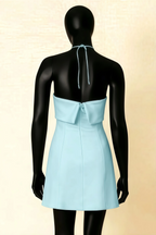 Bridget Light Blue Halter Mini Dress with Square Neck