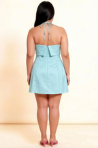 Bridget Light Blue Halter Mini Dress with Square Neck
