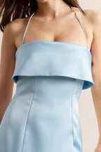 Bridget Light Blue Halter Mini Dress with Square Neck