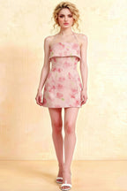 Bridget Light Pink Floral Halter Mini Dress with Square Neck