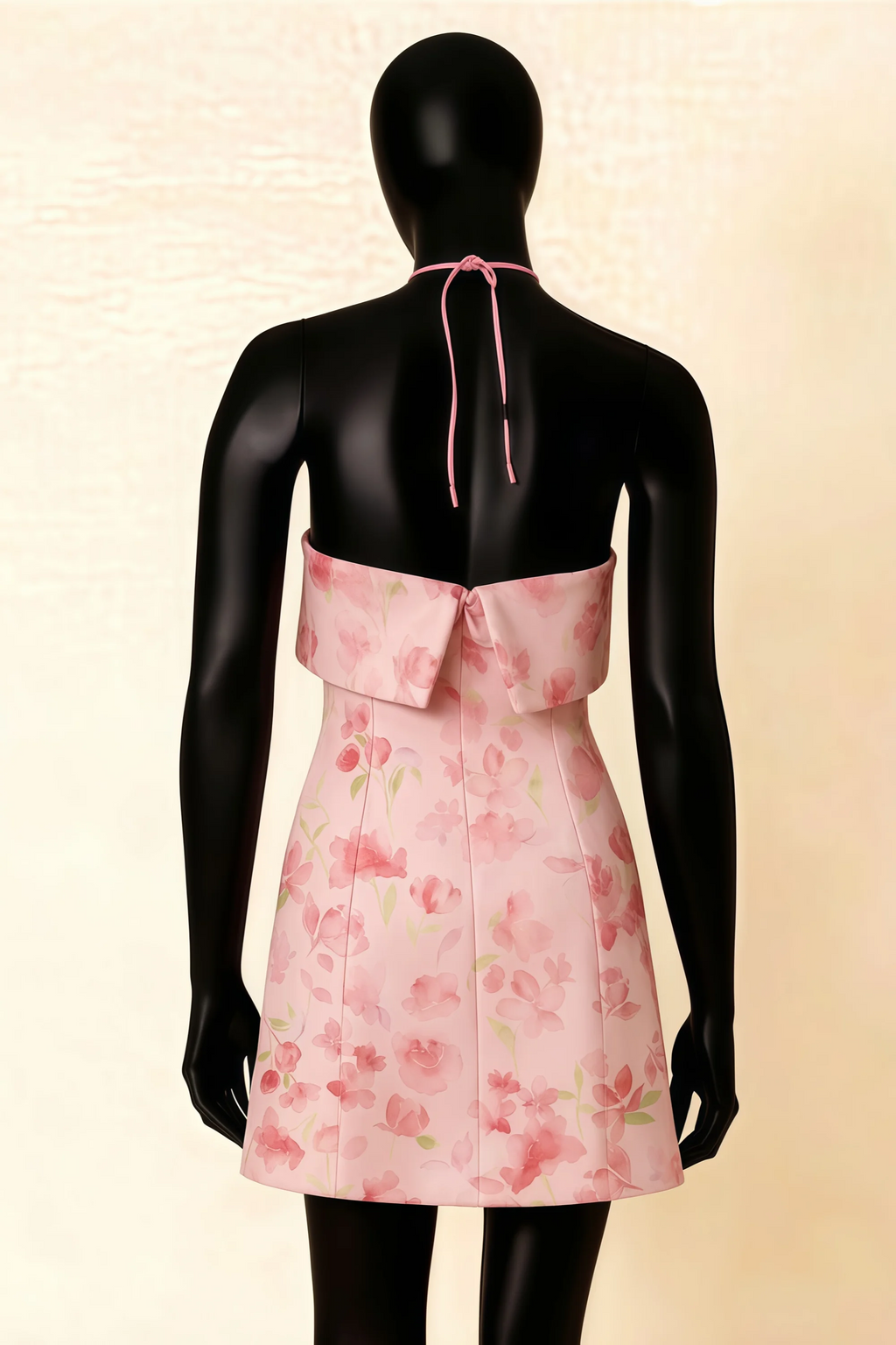 Bridget Light Pink Floral Halter Mini Dress with Square Neck