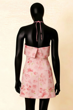 Bridget Light Pink Floral Halter Mini Dress with Square Neck