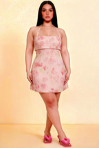 Bridget Light Pink Floral Halter Mini Dress with Square Neck
