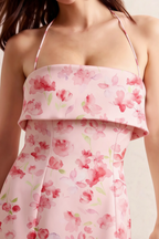 Bridget Light Pink Floral Halter Mini Dress with Square Neck