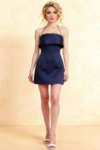 Bridget Navy Halter Mini Dress with Square Neck