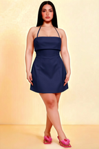 Bridget Navy Halter Mini Dress with Square Neck