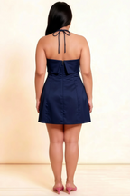 Bridget Navy Halter Mini Dress with Square Neck