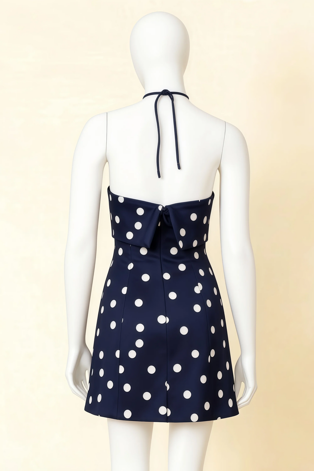 Bridget Navy Polka Dot Halter Mini Dress with Square Neck