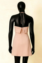 Bridget Pink Halter Mini Dress with Square Neck
