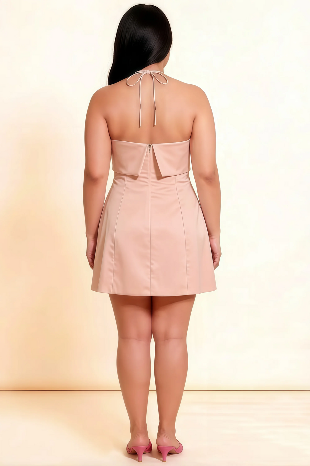Bridget Pink Halter Mini Dress with Square Neck