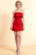 Bridget Red Halter Mini Dress with Square Neck