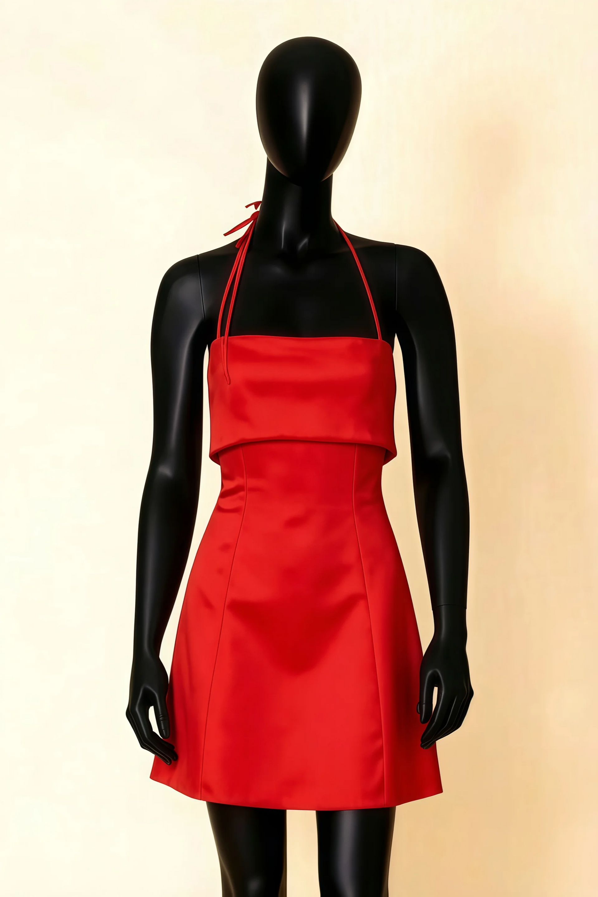 Bridget Red Halter Mini Dress with Square Neck