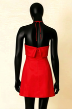 Bridget Red Halter Mini Dress with Square Neck