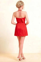 Bridget Red Halter Mini Dress with Square Neck