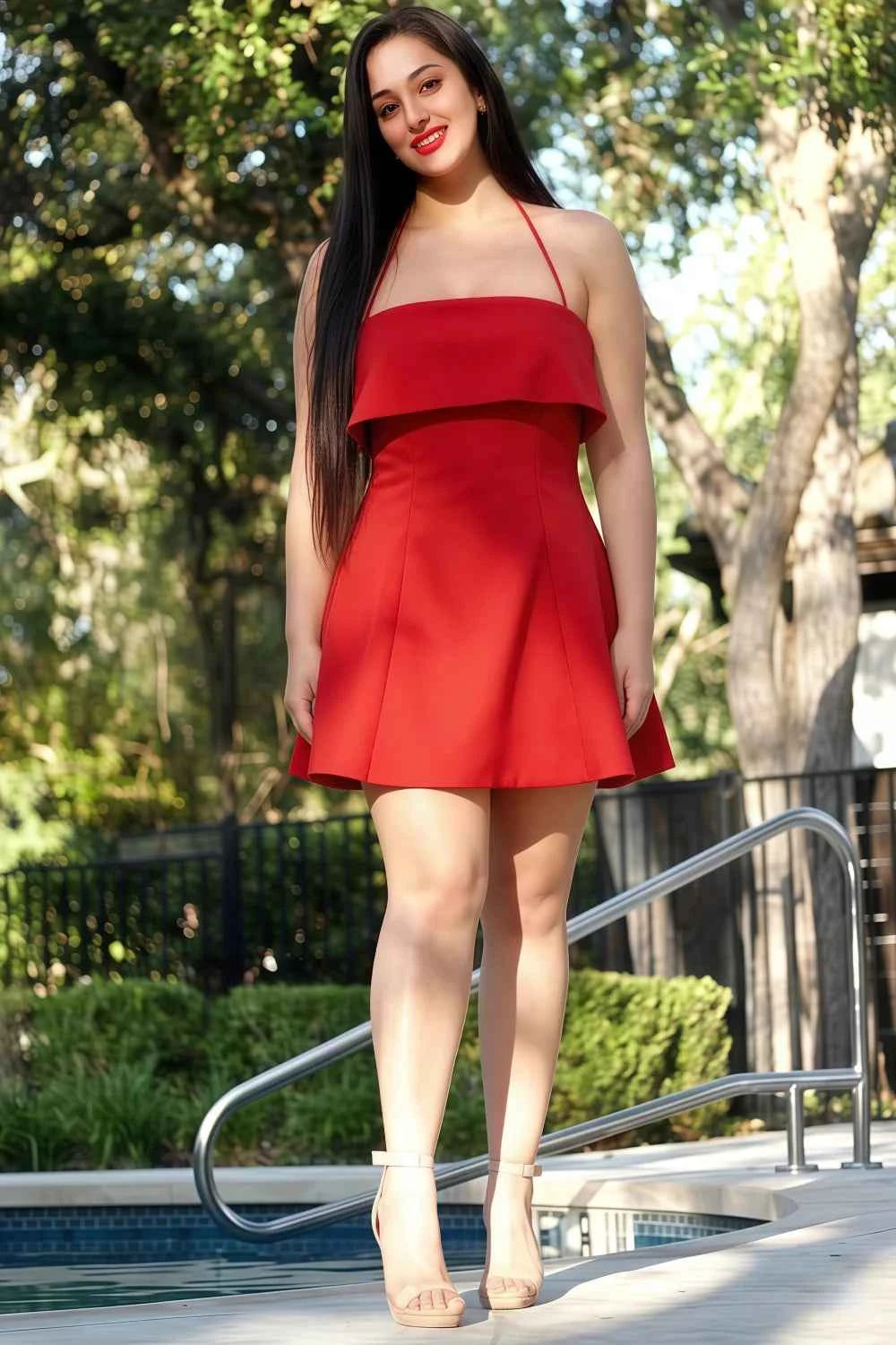 Bridget Red Halter Mini Dress with Square Neck