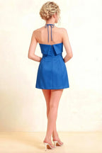 Bridget Royal Blue Halter Mini Dress with Square Neck