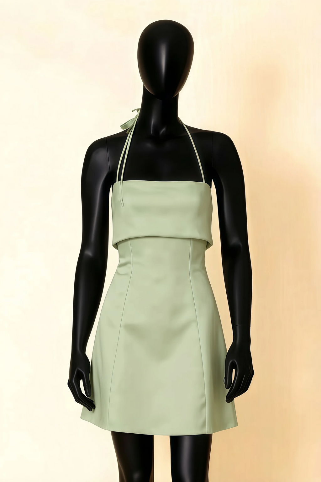 Bridget Sage Green Halter Mini Dress with Square Neck