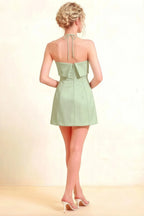 Bridget Sage Green Halter Mini Dress with Square Neck