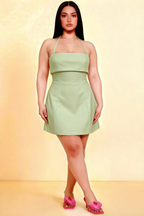 Bridget Sage Green Halter Mini Dress with Square Neck
