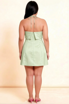 Bridget Sage Green Halter Mini Dress with Square Neck