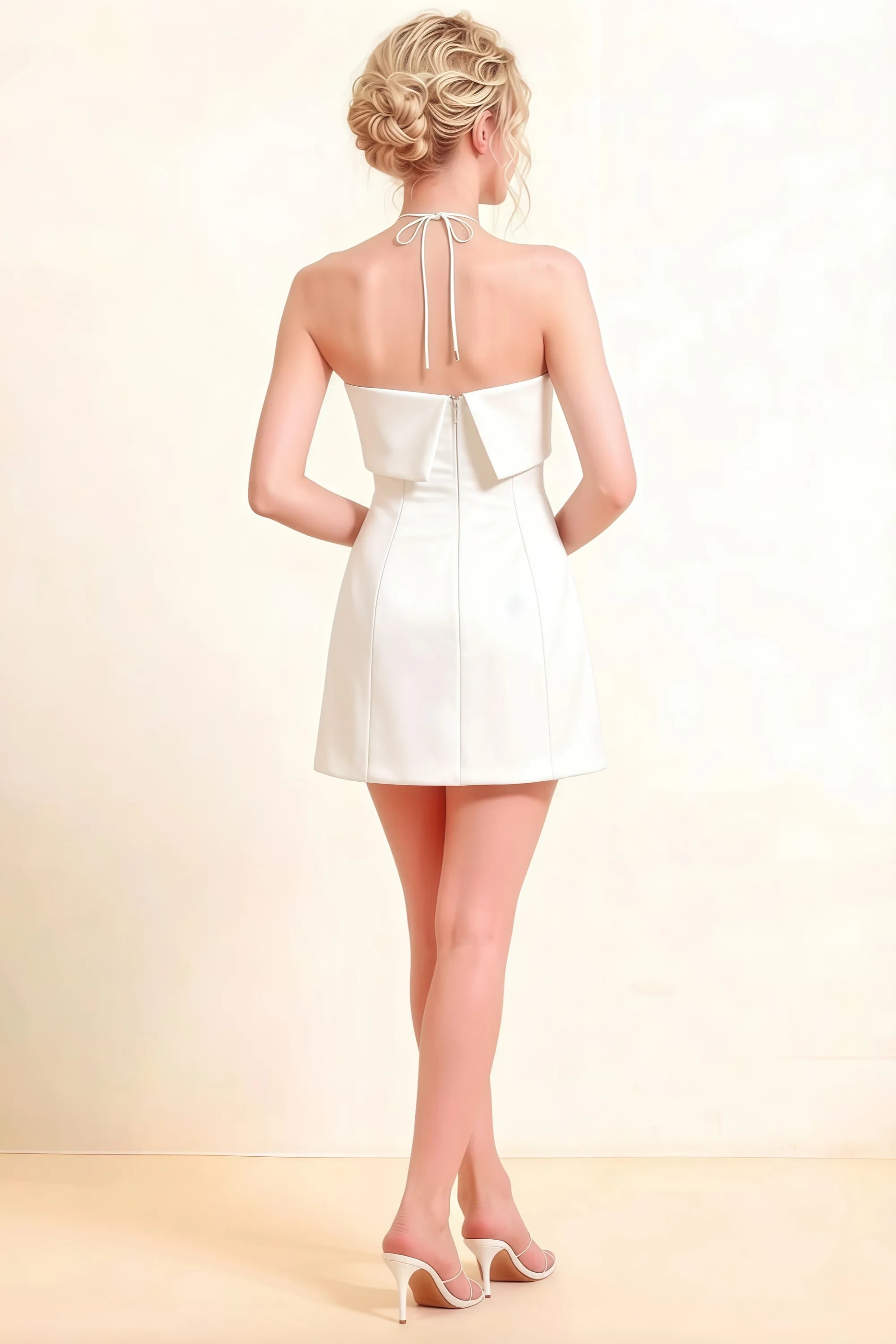 Bridget White Halter Mini Dress with Square Neck Imagen secundaria del producto