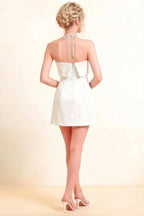 Bridget White Halter Mini Dress with Square Neck