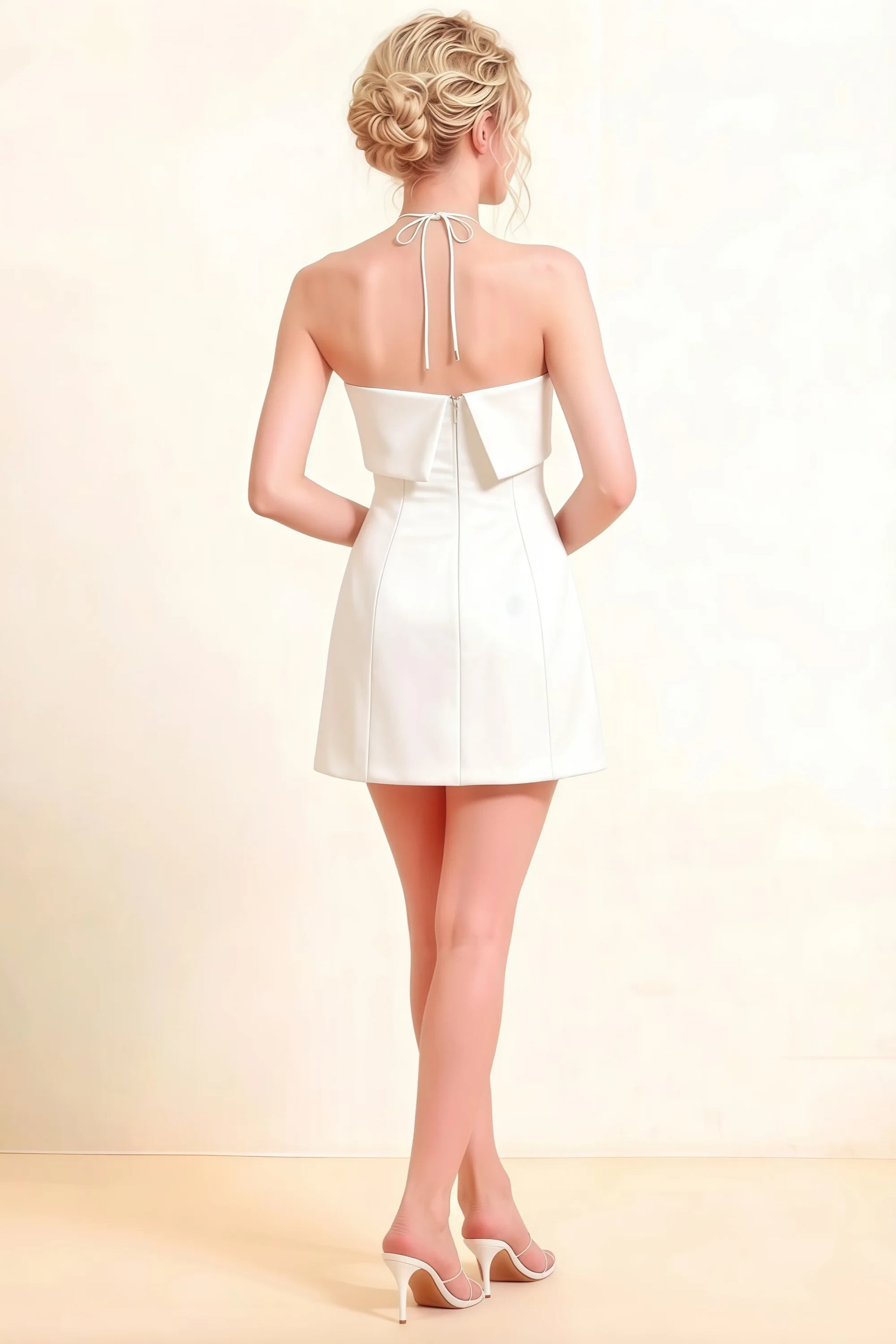 Bridget White Halter Mini Dress with Square Neck