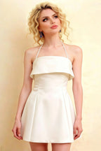 Bridget White Halter Mini Dress with Square Neck