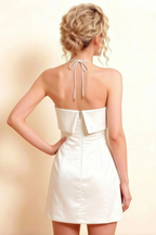 Bridget White Halter Mini Dress with Square Neck