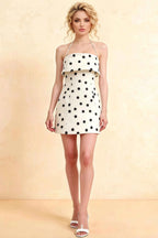 Bridget White Polka Dot Halter Mini Dress with Square Neck