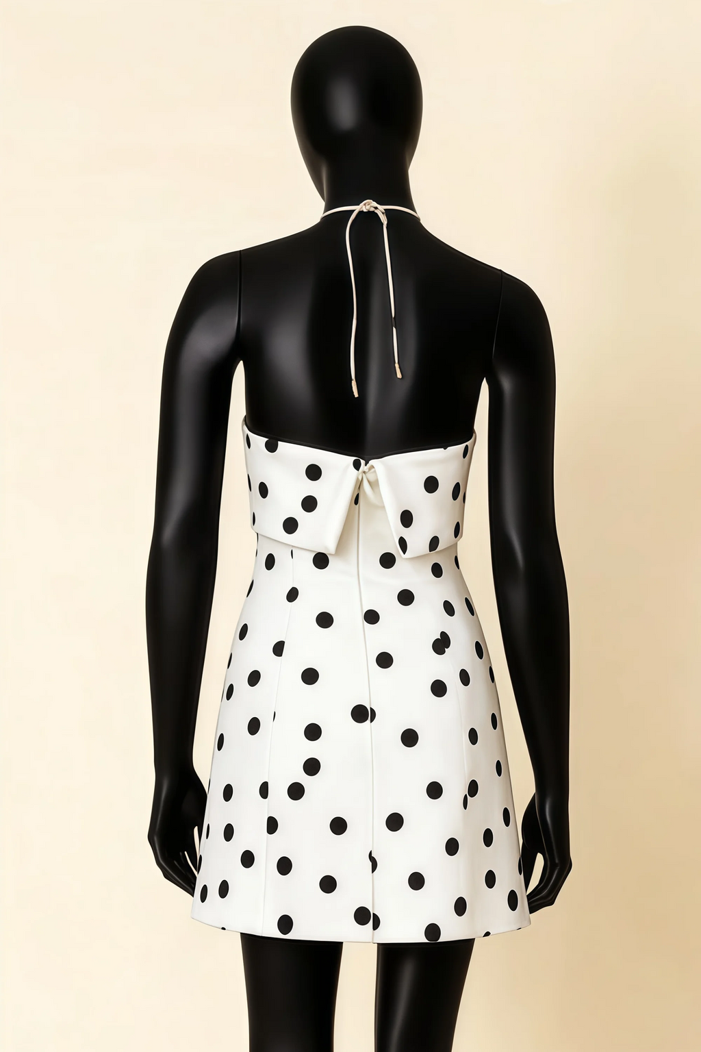 Bridget White Polka Dot Halter Mini Dress with Square Neck