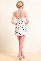 Bridget White Polka Dot Halter Mini Dress with Square Neck