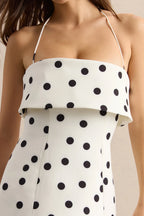 Bridget White Polka Dot Halter Mini Dress with Square Neck