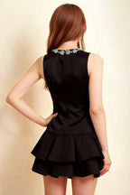 Camille Black Sleeveless Rhinestone Mini Dress with Ruffles