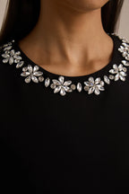 Camille Black Sleeveless Rhinestone Mini Dress with Ruffles