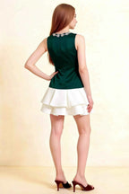 Camille Emerald and White Sleeveless Rhinestone Mini Dress with Ruffles