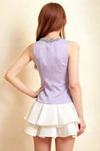 Camille Lavender and White Sleeveless Rhinestone Mini Dress with Ruffles