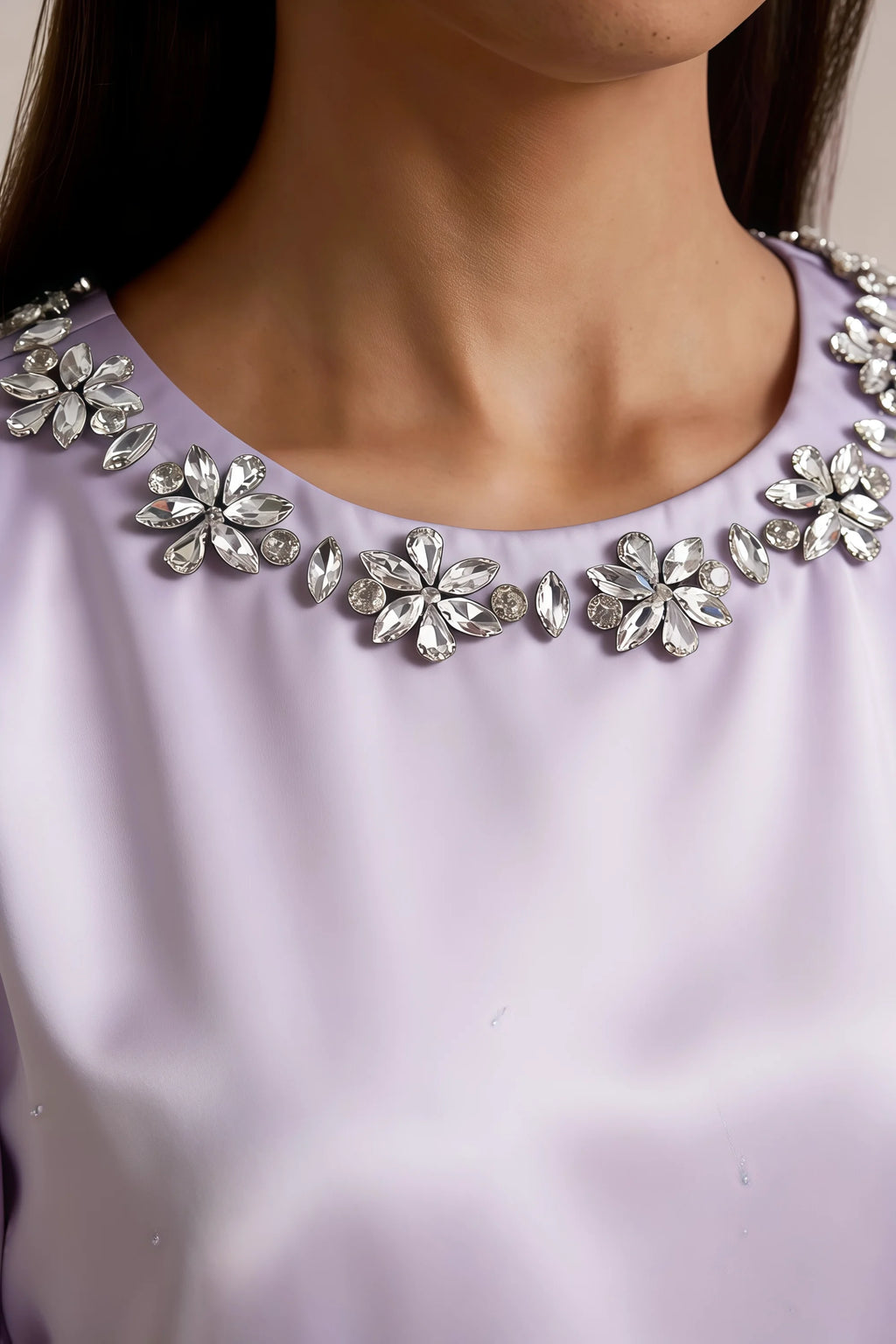 Camille Lavender and White Sleeveless Rhinestone Mini Dress with Ruffles